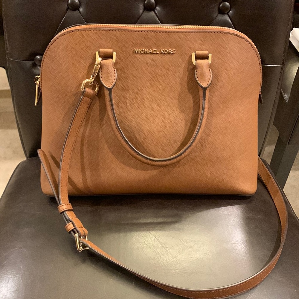 Michael Kors Cindy Large Dome Satchel - Saffiano Brown Leather